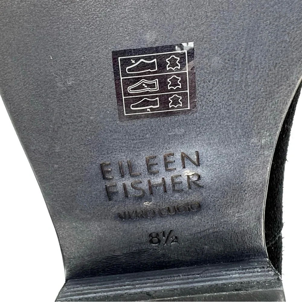 Eileen Fisher Rove Ankle Boots Black Suede Size 8.5 Block-Heel Zip Booties EUC